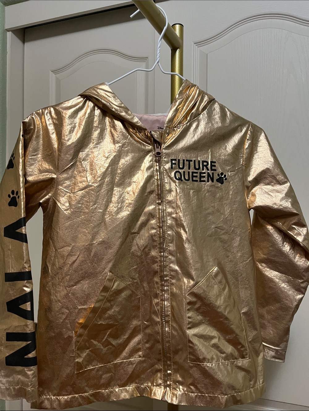 Girls' Gold Metallic 'Future Queen' Hooded Raincoat